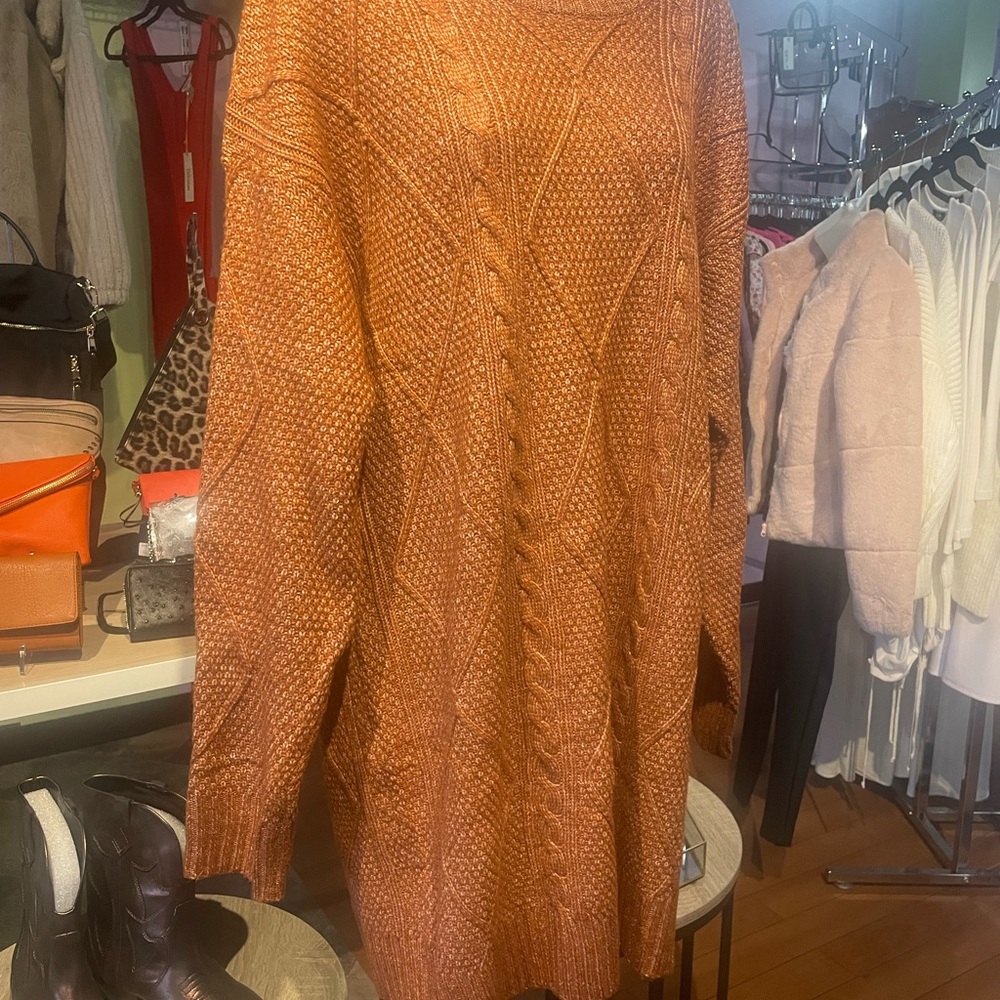 Cozy Orange Knit Sweater Dress - Picture 2 of 8